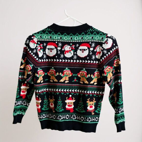 Girls Christmas Sweater Size 10T Black Knit Santa Reindeer Pullover Holiday - Picture 3 of 9